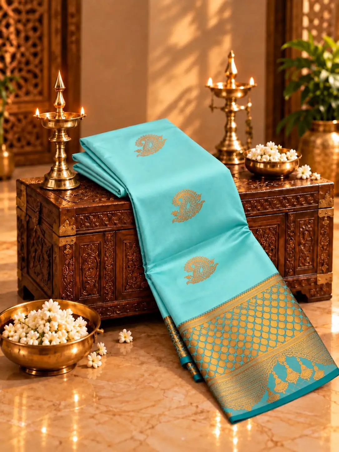 Paisley Butta Geometric Pallu Soft Silk Saree